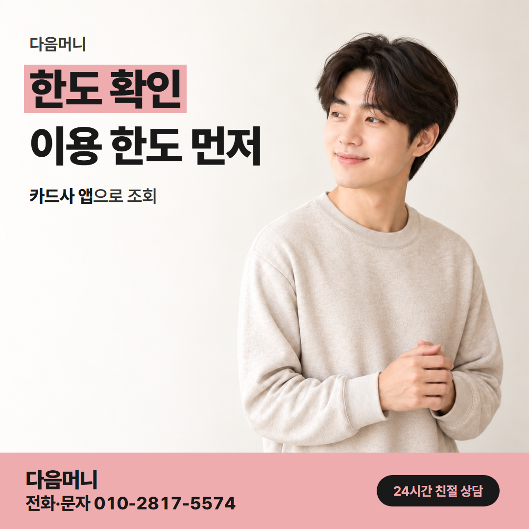 다음머니 현대카드카드깡 카드사 앱 이용 한도 화면